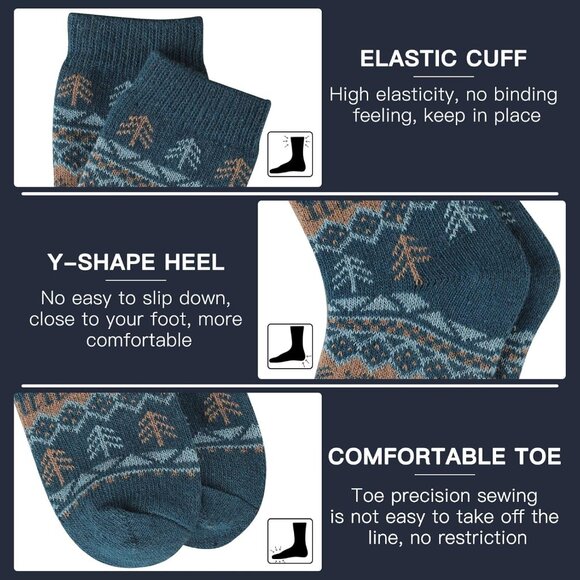 Mens Warm Wool Socks Thermal Winter Thick Crew Pattern Socks Cold Weather 5 Pair - Picture 4 of 7